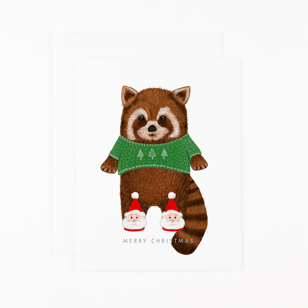 Red Panda in Santa Slippers  
